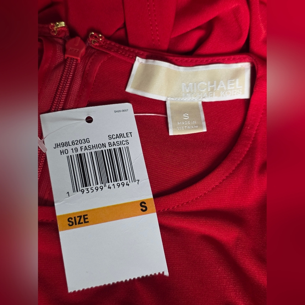NWT Michael Kors Sleeveless Gathered Stud Bar Women’s Dress Scarlet Size Small - Picture 6 of 13